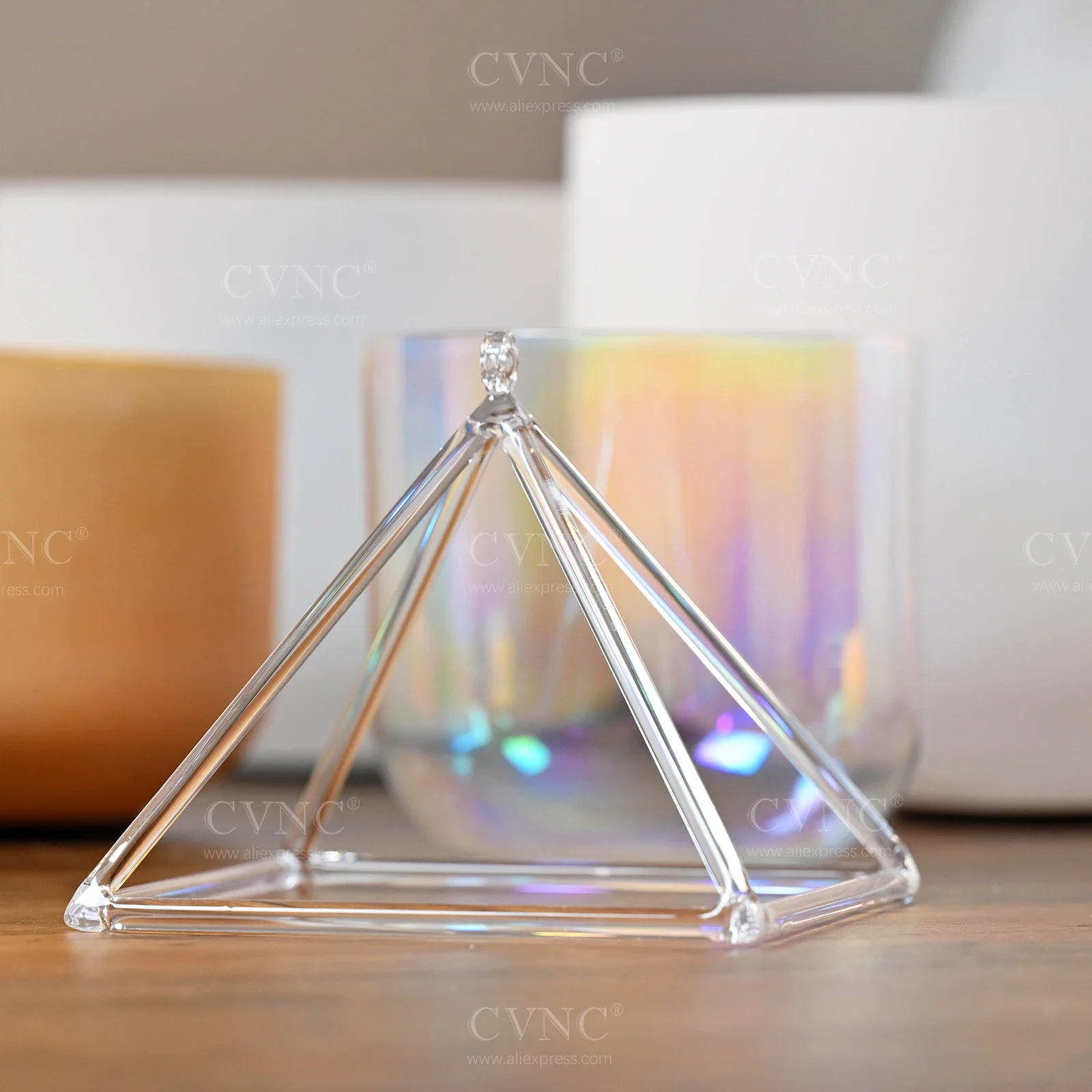 CVNC 10 Inch Clear Quartz Crystal Singing Pyramid for Sound Healing and Increase Energy with Free Mallet