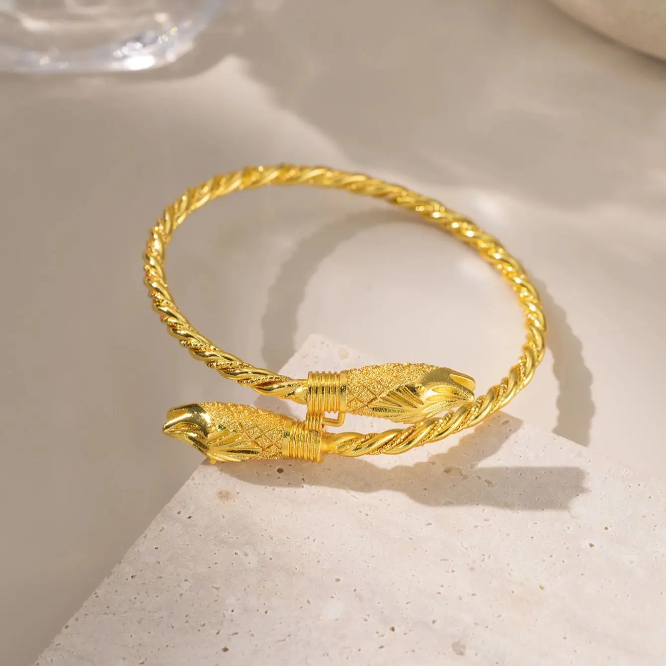 Turkish Trendy Snake Bangles Copper Gold Plated Ethnic Lucky Jewelry for Women Arabic Middle East Wedding Accessory Bijoux