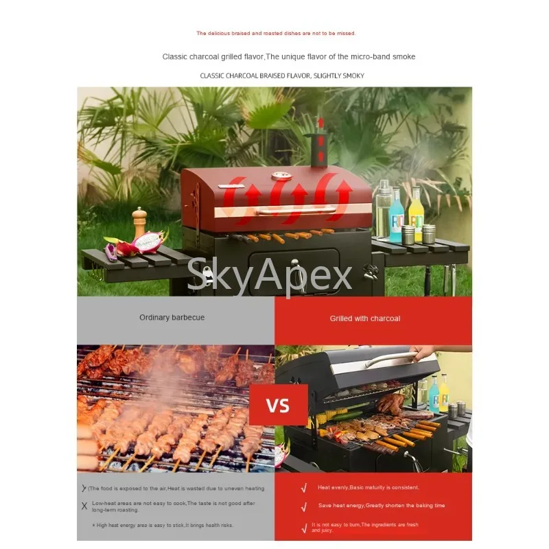 Modern American Style Large BBQ Grill Household Metal Charcoal Oven Quick Ignition  For  B&B  Courtyard  Outdoor  Party  Cooking