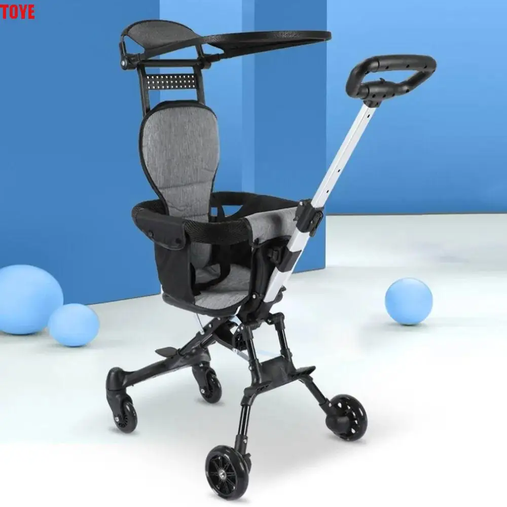 

Breathable Four-Wheel Travel Trolley Foldable Soft Wide Seat Folding Baby Stroller 360° Wheel Height Two-Ways Baby Strolling Car