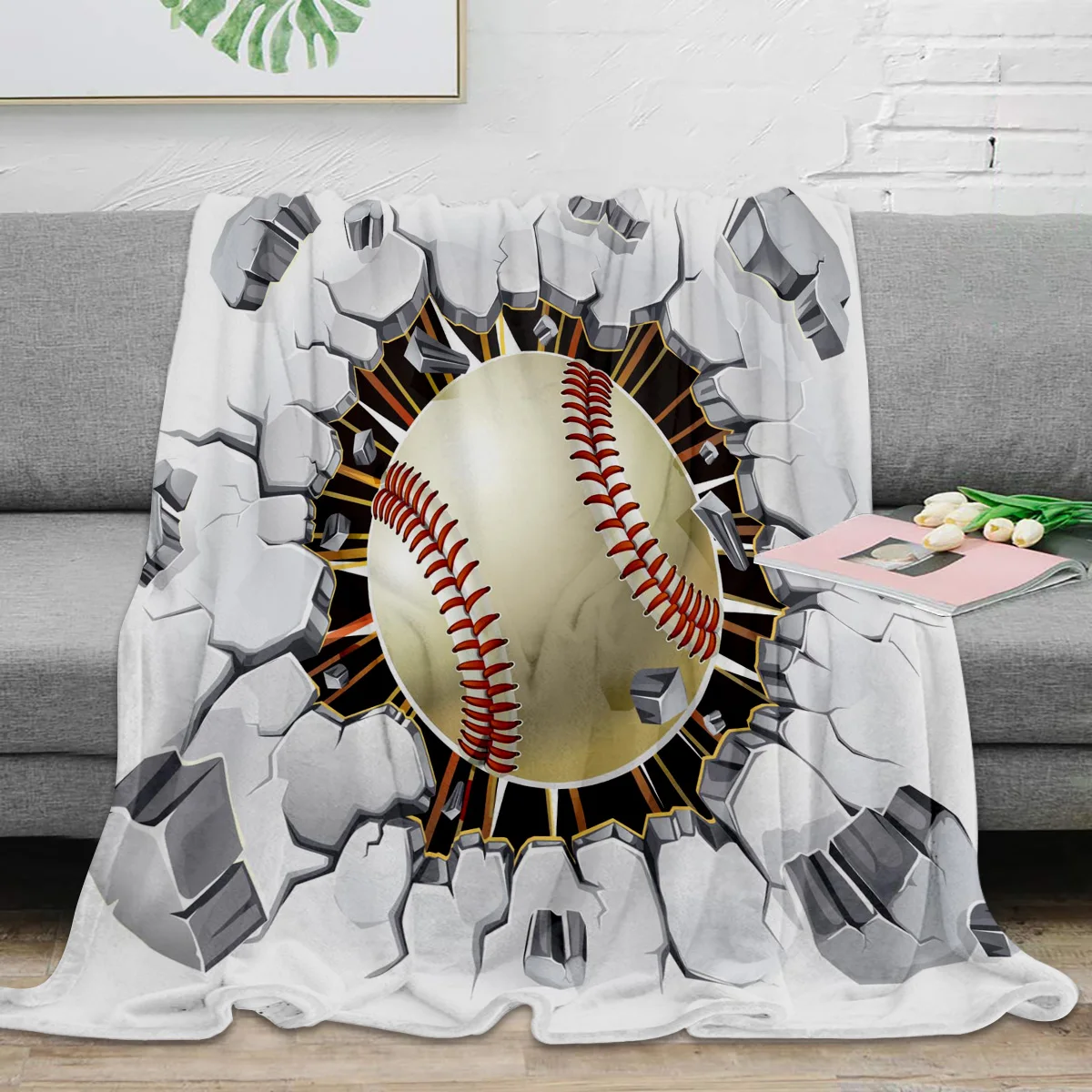 

Baseball Round Rock Building Sports Throw Blanket Warm Microfiber Flannel Blanket Bedroom Decor Blankets For Beds