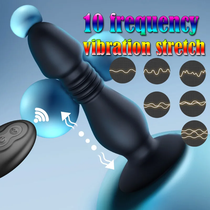 Adult sex products, 10 frequency remote control, telescopic vibration, vestibular suction cup, anal plug massage device, male