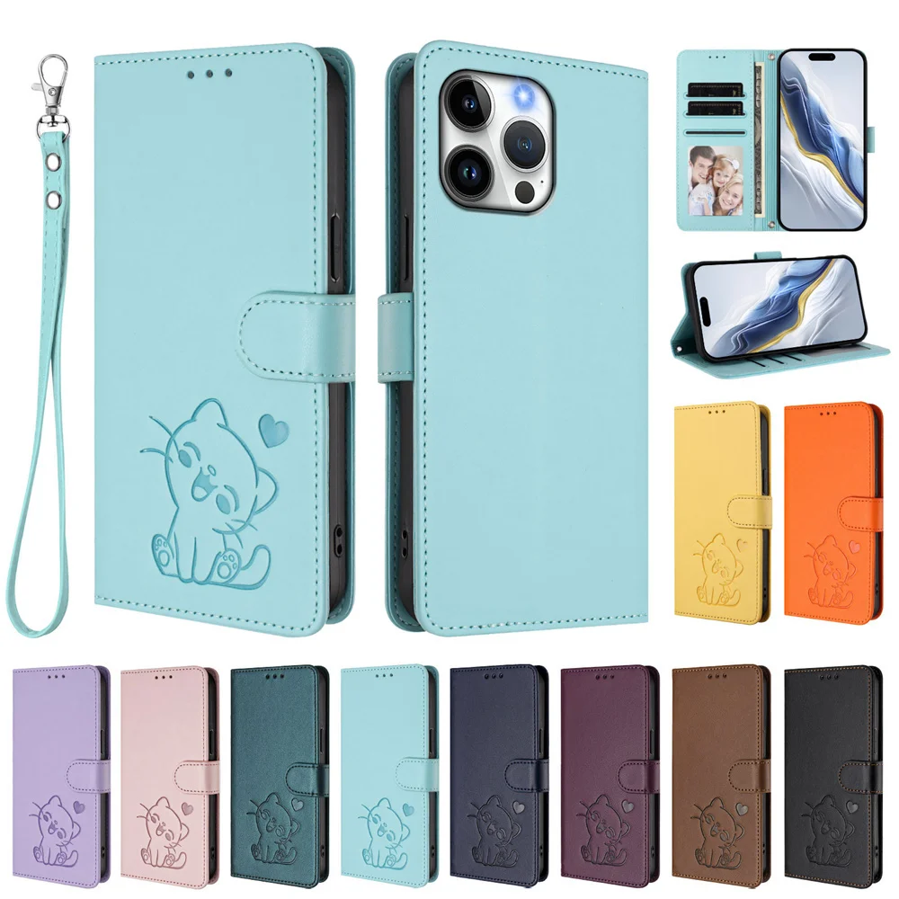 Cute Cat Leather Case For infinix Hot 8 9 10 11 12 20 20S 20i 10i 10S 10T Lite Pro Play 5G RFID Blocking Flip Wallet Card Cover