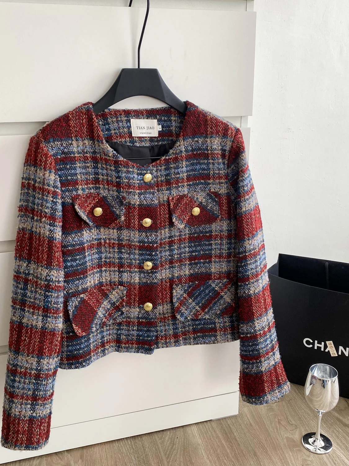 

Ele ort Coat for Women round Ne Metal Bule Faionable Plaid Top Ladies Premium Sle Loose Fit Long Sve Coat