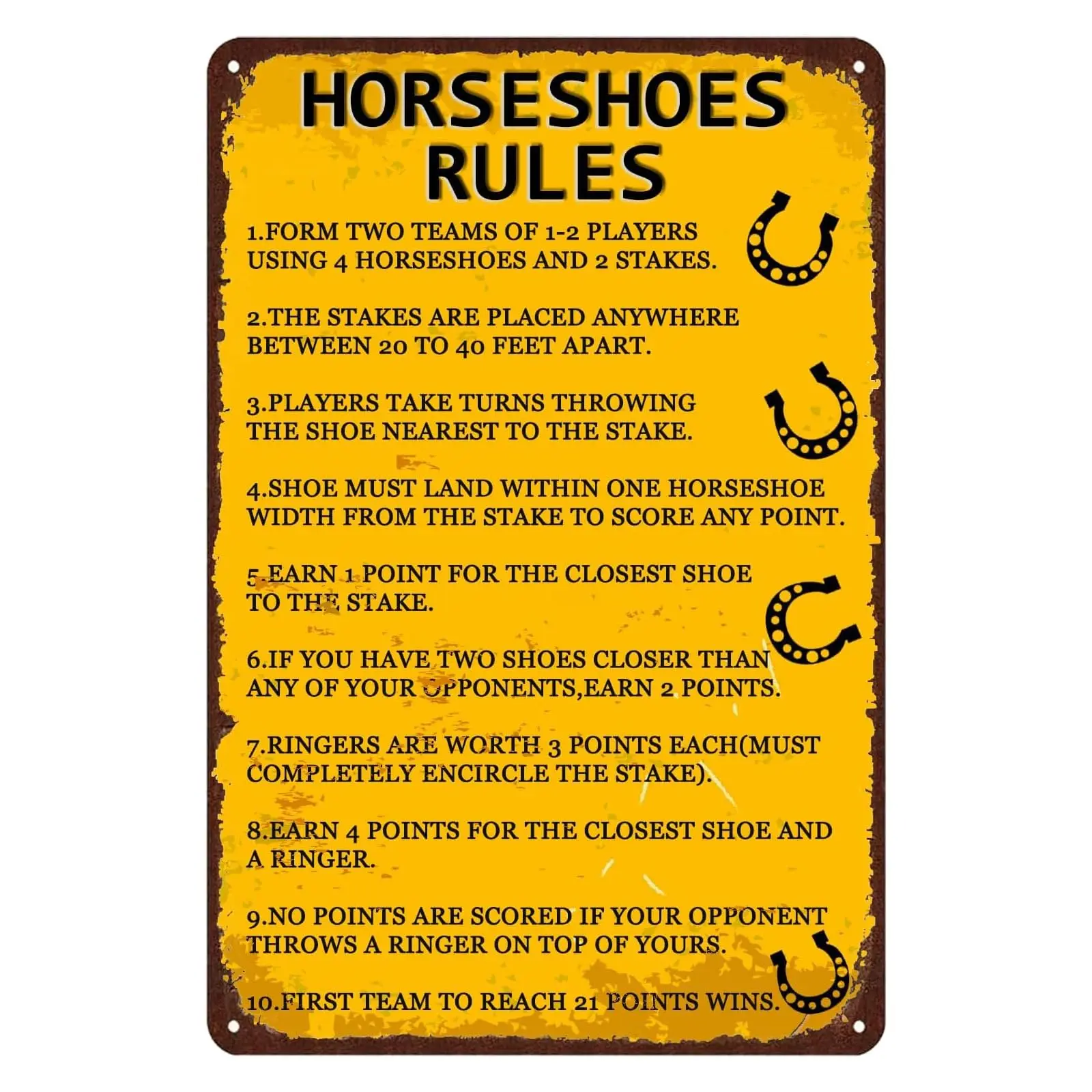 Horseshoes Rules Retro Metal Tin Sign,Games Vintage Poster Iron Poster Painting Tin Signs for Home Garden Bar Home Cafes Office