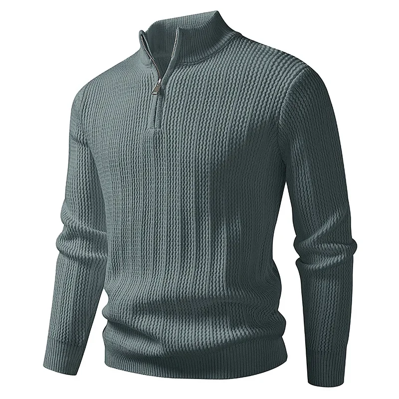 

2025 New Men's Casual Half-Zip Knitwear Warm Long Sleeve Pullover Top Polyester Fiber Straight Cut Winter Fashion City Style