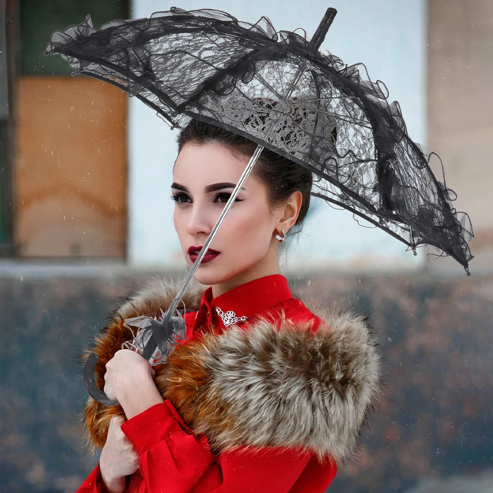 

Black 56cm Length 58cm Diameter Wedding Lace Umbrella Elegant Bridal Accessory Decorative Prop Party Photo Shoot