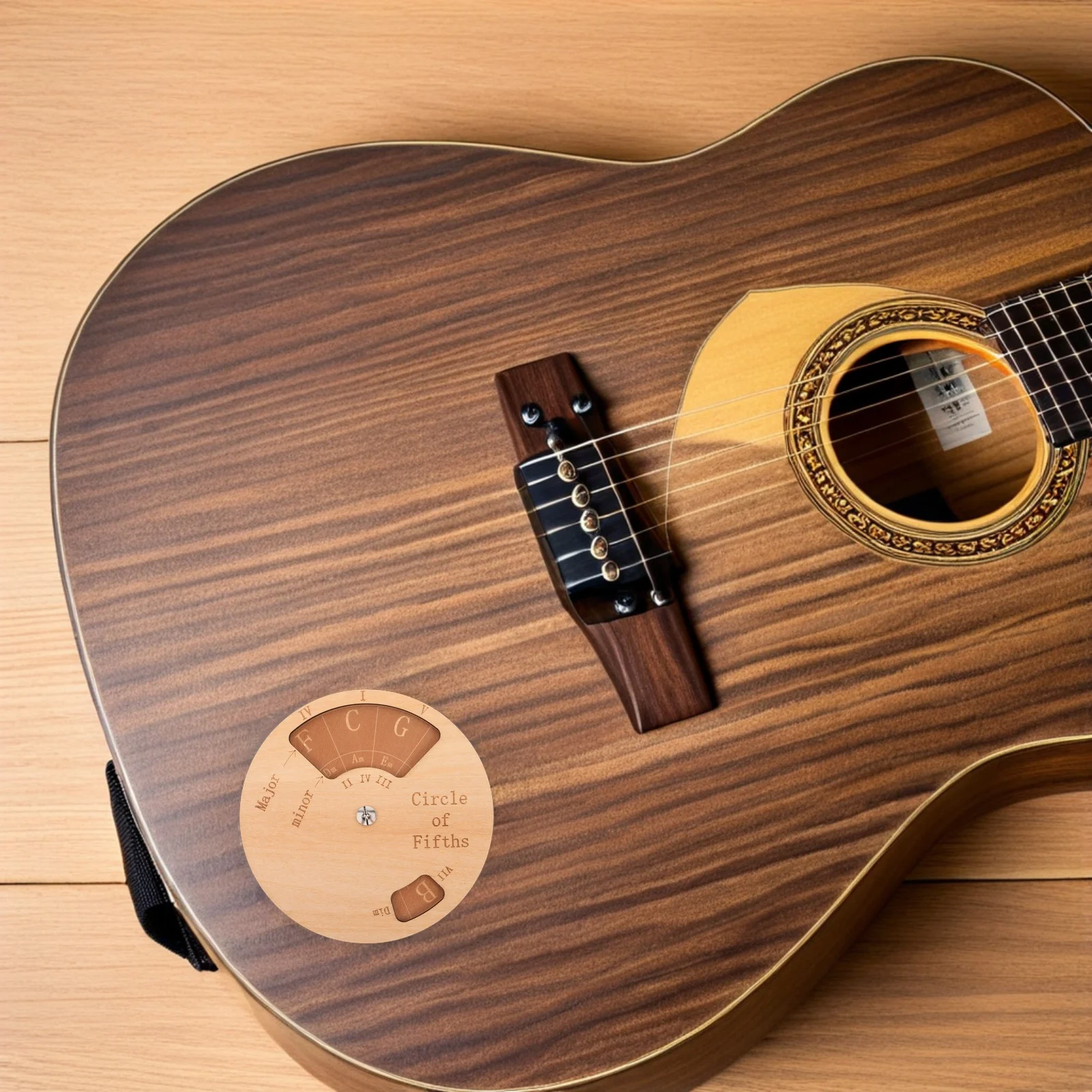 

Circle of Fifths Wheel Music Learning Tool Portable Guitar Chord Progressions Practice Aid Solid Wood Design for Beginners and