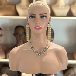 Model head shoulders For Female Hat long/short Hair Wig Women Mannequins Show Glasses Earring Window Display