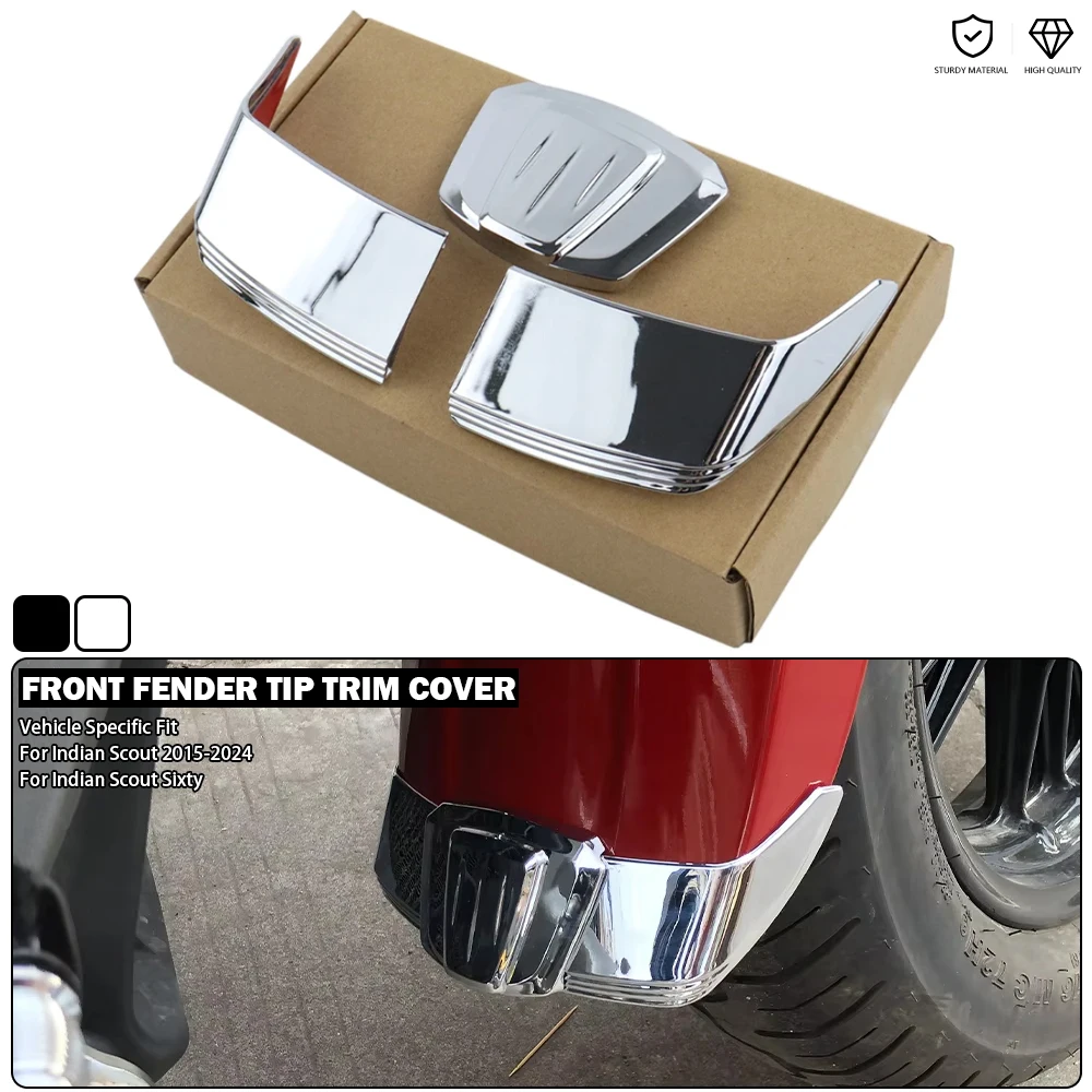 

Motorcycle Front Fender Tip Trim Cover Mud Splash Guard Classic Skirt - Black/Chrome Fit For Indian Scout Sixty Bobber 2015-2024
