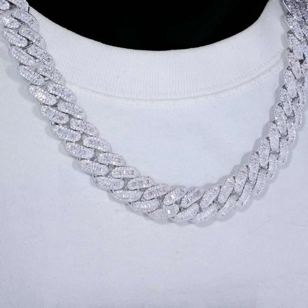 15mm Zircon Cuban Link Chain Iced Out In Hand-Set Simulated Diamond Stones Bling Miami CZ Necklace Gift for Her/Him