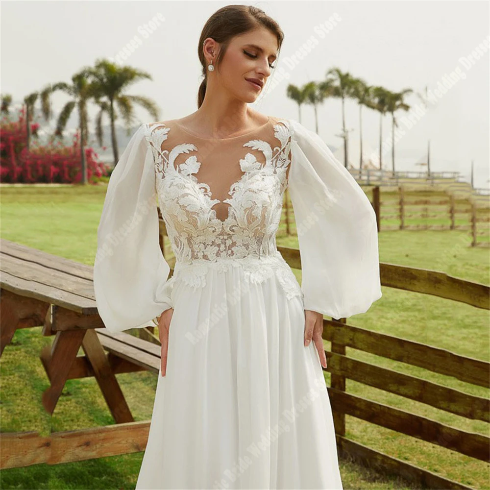 Elegante lange Ärmel Frauen Brautkleider lange Ärmel tiefen V-Ausschnitt Tüll Brautkleider Strand sammeln Vestidos de Novias 2024