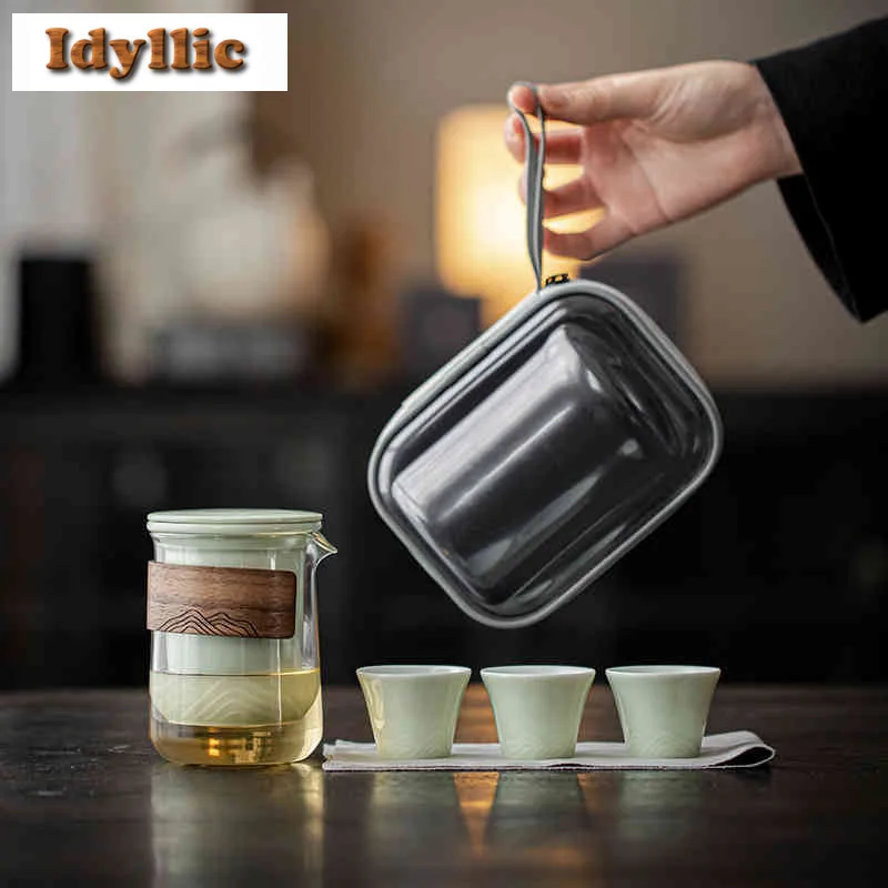

What A Great World Travel Tea Set Kit Boutique 1 Pot 3 Cups Household Tea Making Organizer Portable Camping Handbag Collection