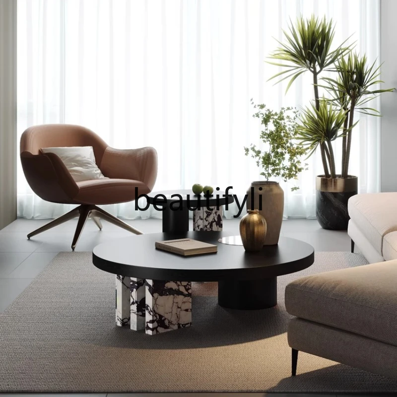 

Coffee Table Set Vintage Round New Modern High-End Natural Marble Coffee Table