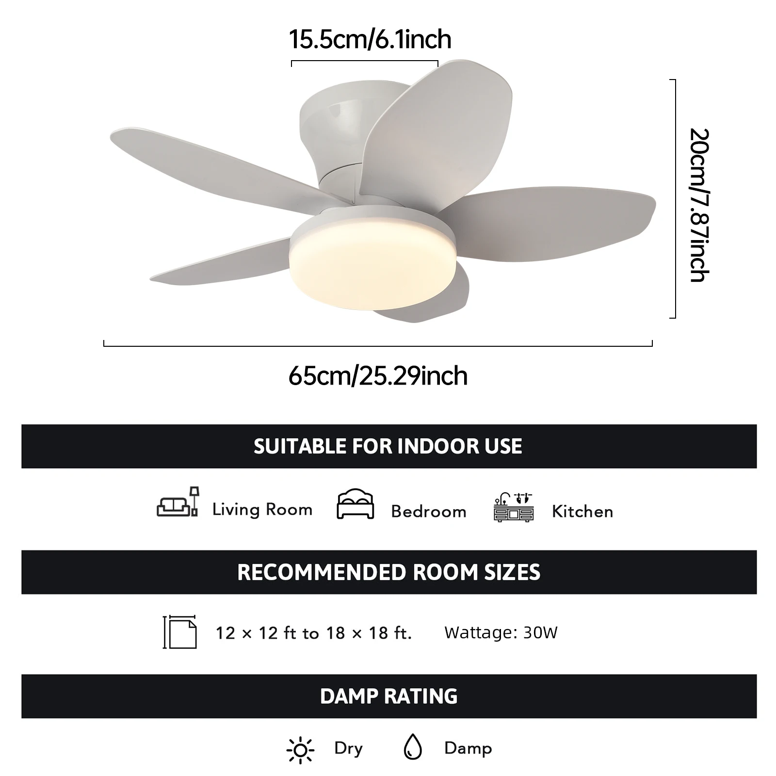 25 inch Ceiling Fans with Lights and Remote,Flush Mount Ceiling Fan,Reversible Quiet DC Motor Low Profile Ceiling Fans For Livin image 3