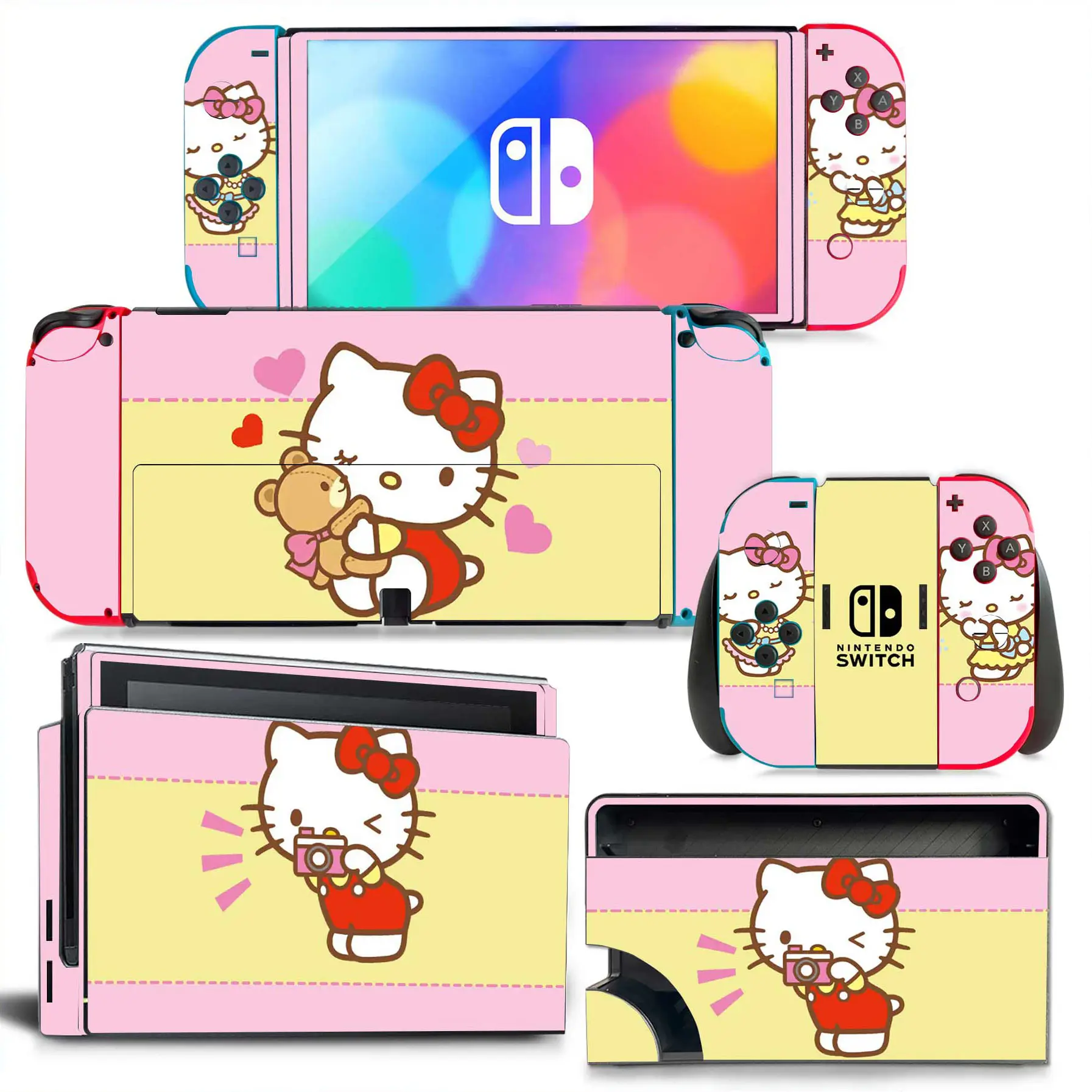 Cinnamoroll Kuromi Skin Cover Sticker Decal for Nintendo Switch OLED Hello Kitty Console Joy-con Controller Dock Skin Vinyl