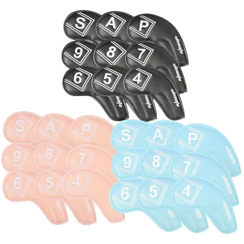 9pcs Golf Headcover Club Driver Fairway Hybird Iron Head Cover Set PU Couro Impermeável Soft Durable Golf Wood Club Acessórios