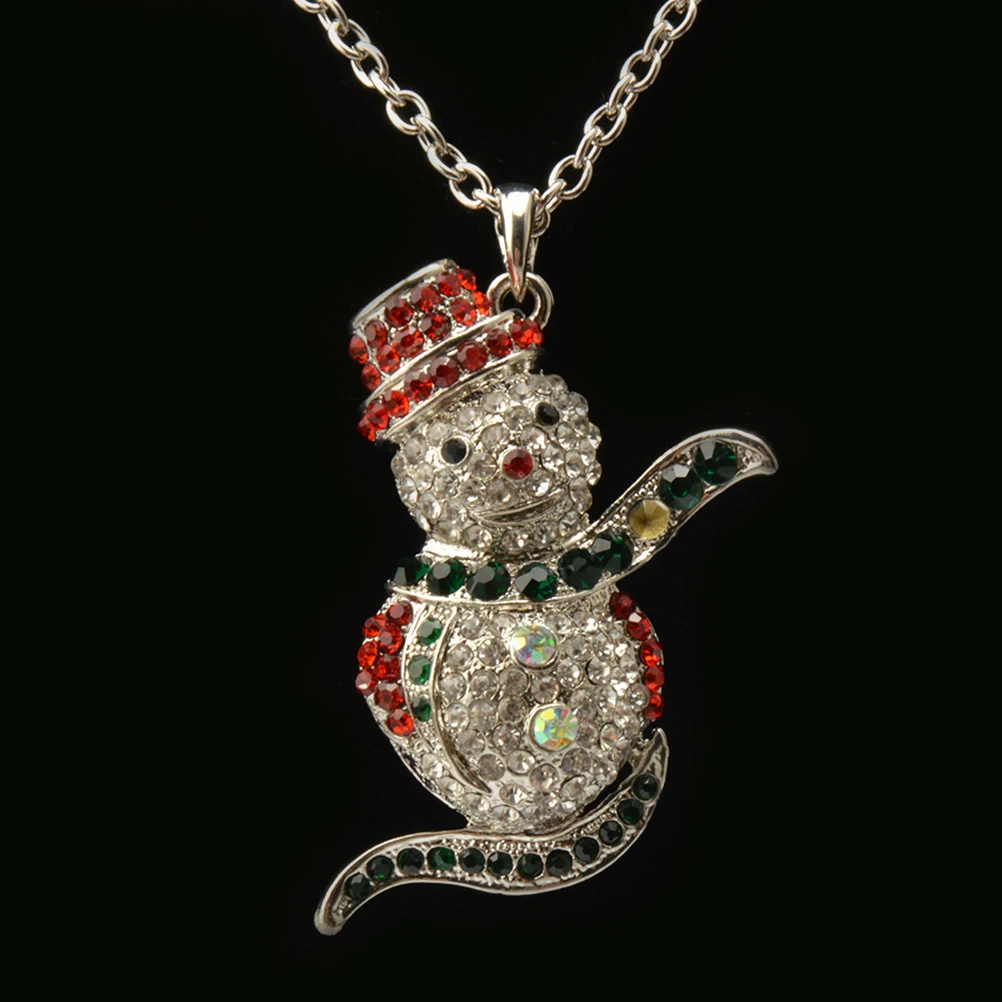 

Christmas Snowman Necklace Crystal Rhinestone Pendant Women Chain Alloy Shiny Durable Accessories Gift T1592 Silver Xmas Chain