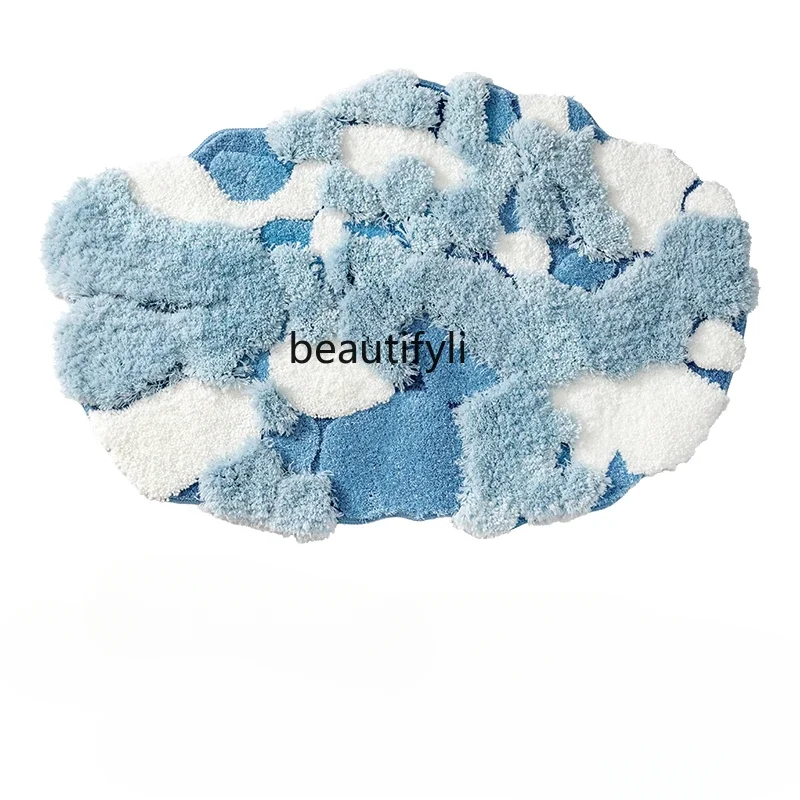 Special-shaped carpet living room fog blue premium feeling thickened plush balcony bay window floor mat bedroom bedside blanket