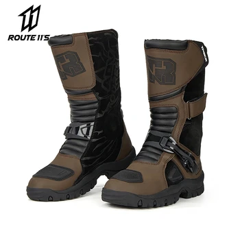Botas de moto para hombre, zapatos impermeables para motociclista, botas de cuero marrón para Motocross, accesorios antideslizantes para motocicleta