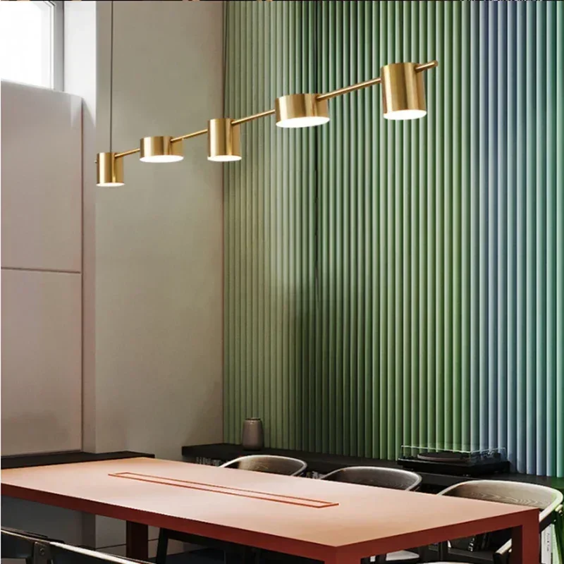 

LED golden Modern minimalist restaurant black chandelier hotel cafe luxury corridor bar copper dining table long strip light