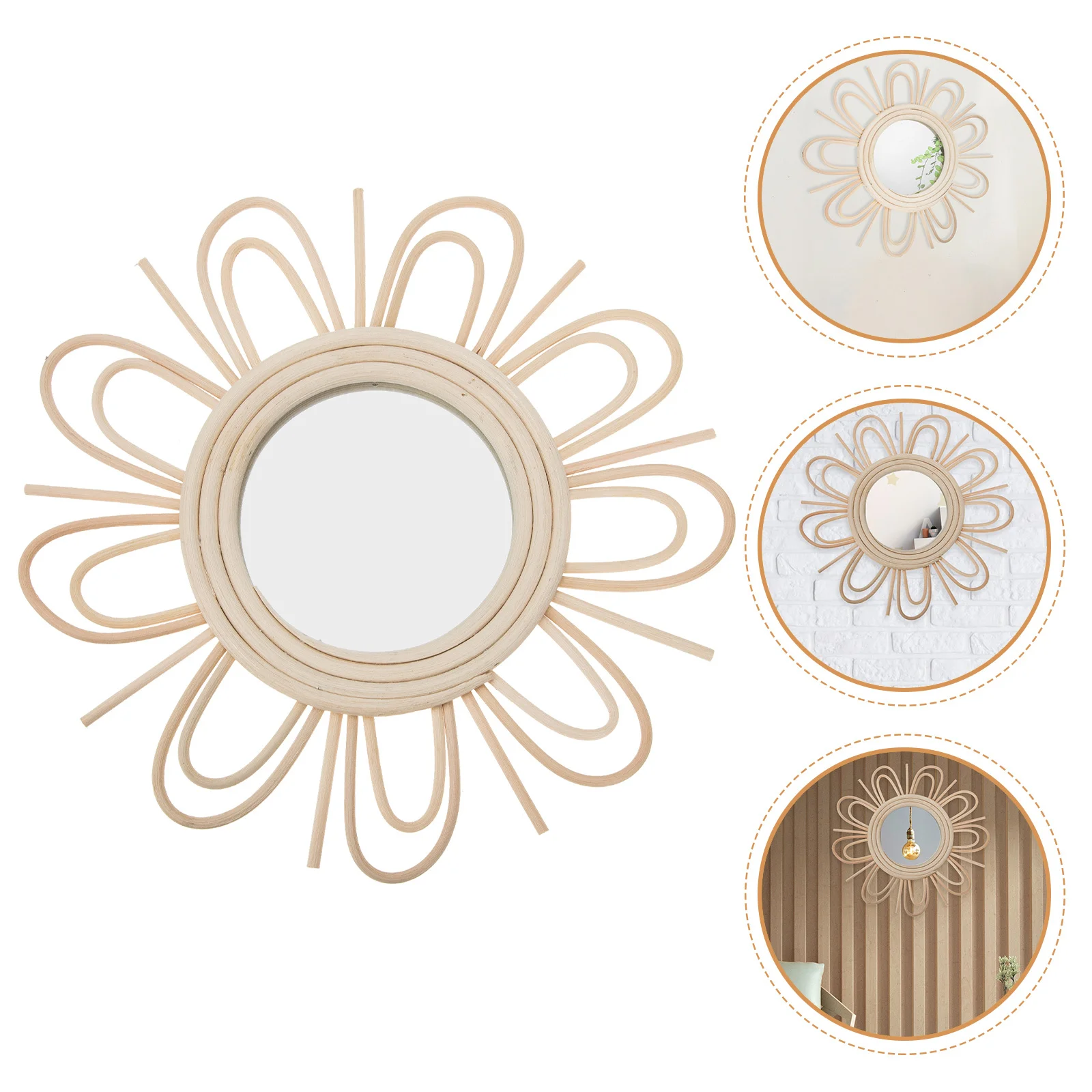 

Premium Rattan Woven Mirror Wall Decorative Pendant Unique Hanging Mirror for Indoor Space Home Wall Art Adornment Natural