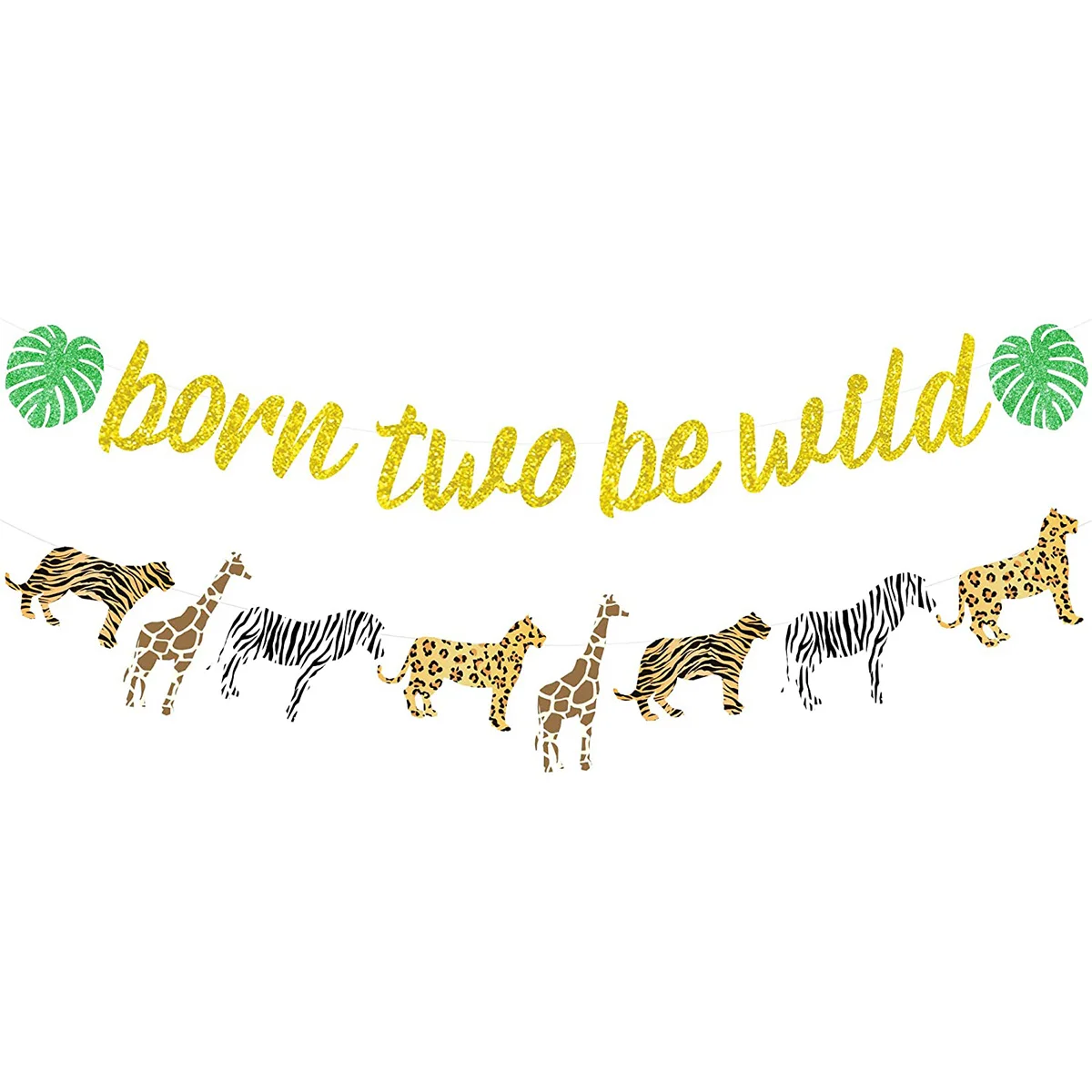 

Sursurprise-Born Two Be Wild Banner, Jungle Safari Theme, 2nd Birthday Party Decoration, Second Birthday Party Supplies