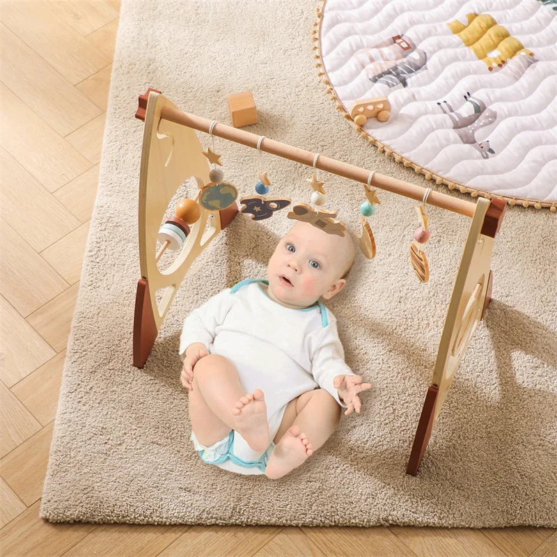 Modelo de madeira Gym Frame foguete para o bebê recém-nascido, Celestial pendurado Pendant, Montessori Educação Brinquedos, Play Activity