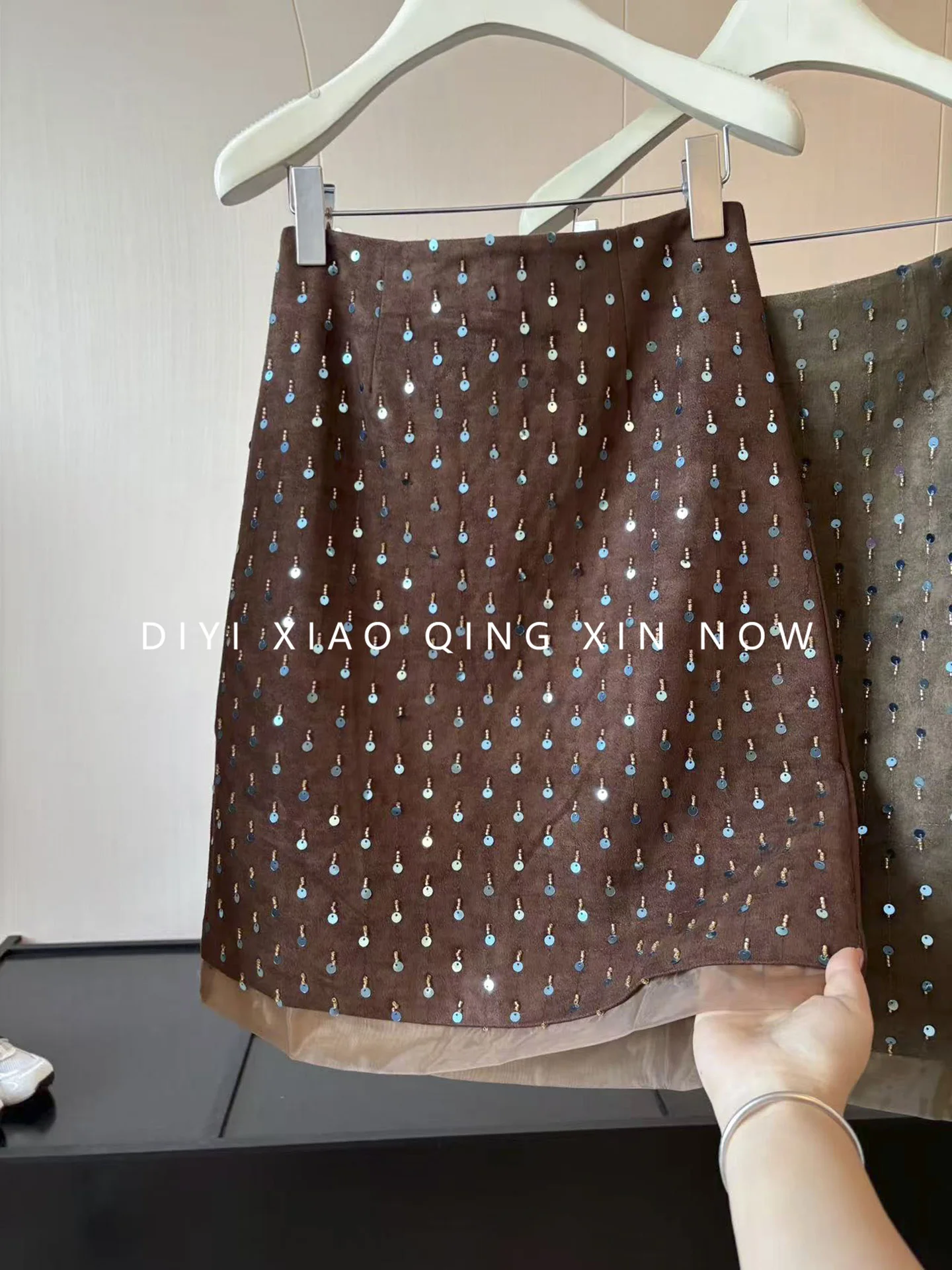 Shiny Sequin Suede  Skirt Women's High Waist A-Line Skirt Bodycon Skirt Glittering Design Commute Friendly Autumn 2026