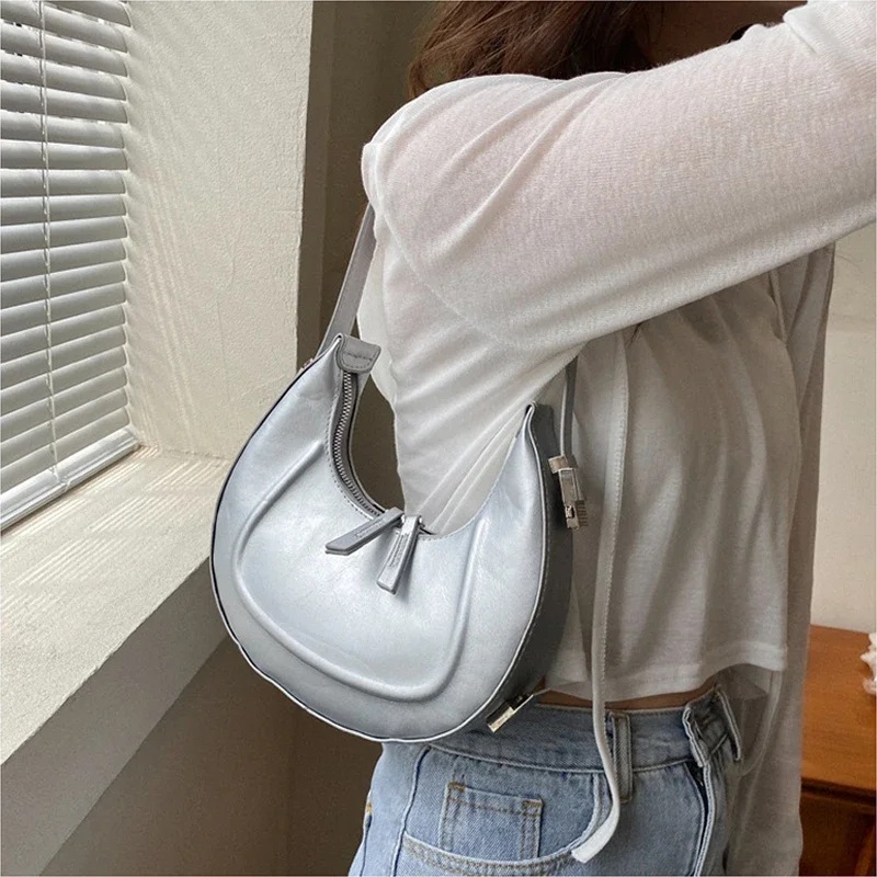 Fashion PU Leather Women Handbag Niche Design Bag Female New Tide Simple Personality Underarm Crescent Bag Ladies Shoulder Bag