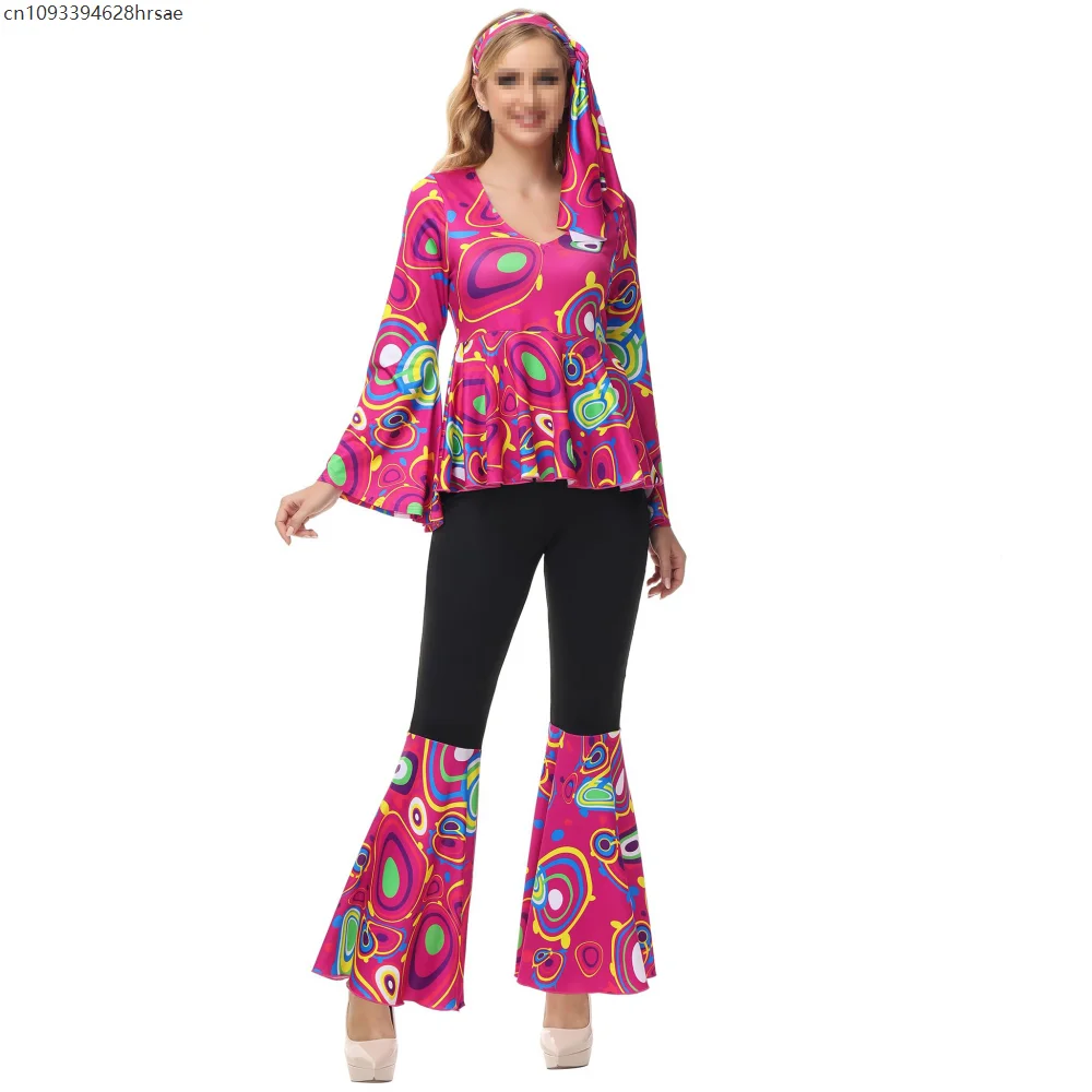 

Womens Disco Outfit Hippie 70s Costume Retro Outfits Sparkle Ball Dress Bell Bottom Fancy Outfit Halloween Cosplay Costumes