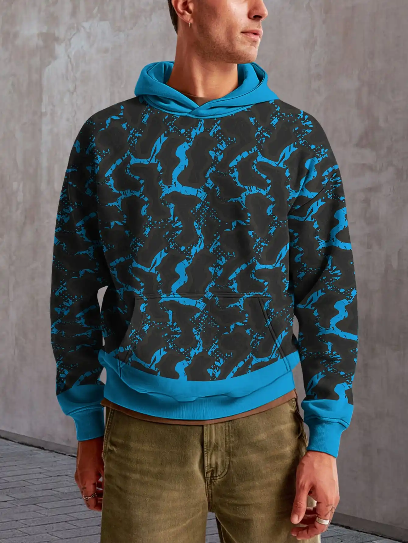 

Simple style 3D print tie-dye hoodie blue geometric pattern hooded sweatshirt casual street style pullover hoodie top