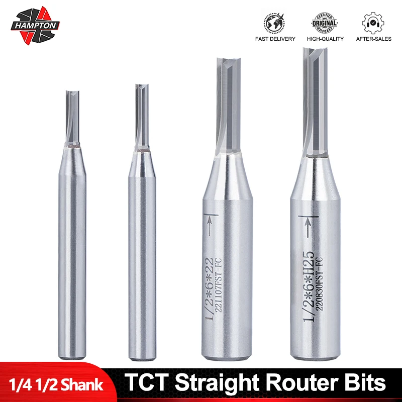 

HAMPTON End Mill 2 Flute Straight Router Bits 1/4"(6.35mm) Shank Carbide Slotting Cutting Carving For Wood MDF CNC Tools