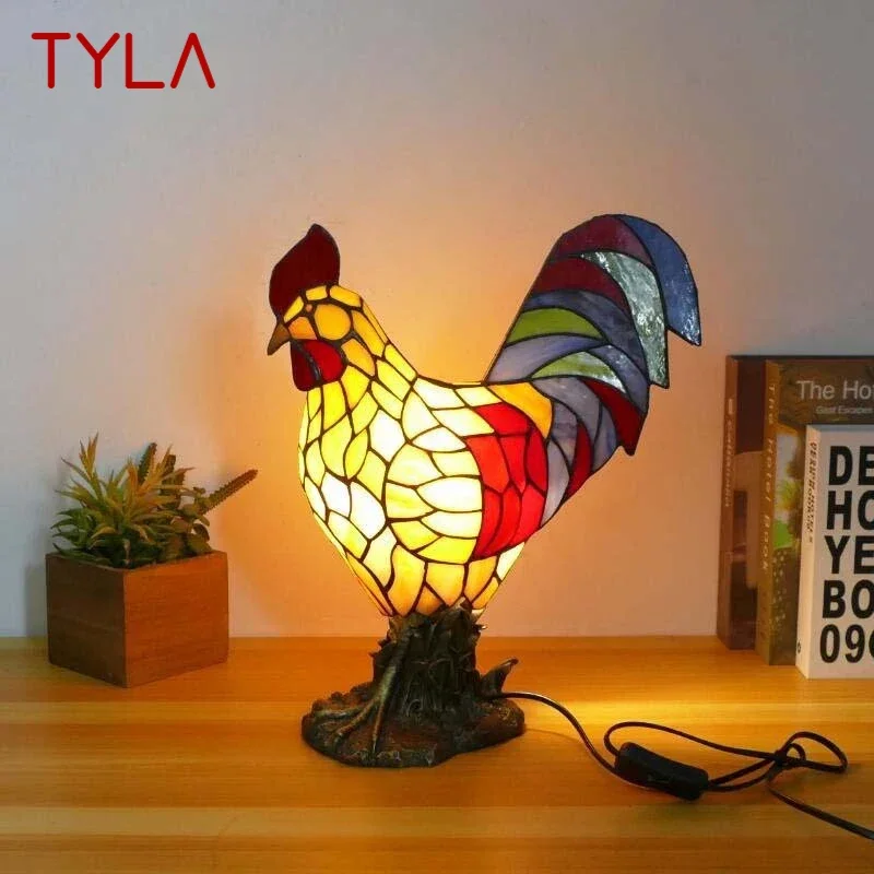 TYLA  Tiffany Cock Table Lamp Art Living Room Bedroom Children's room Homestay Stained Glass Decoration Desk Lamp