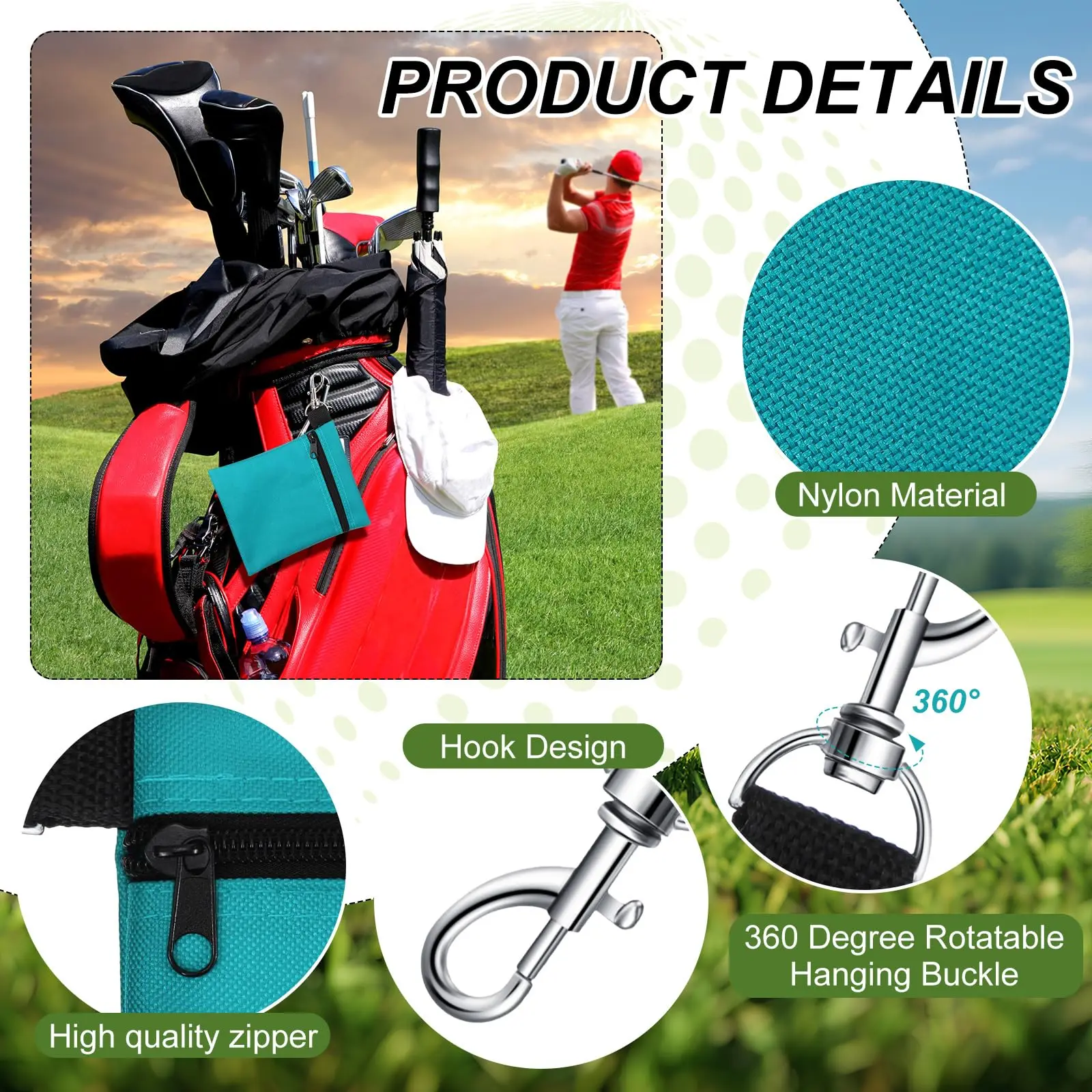 Portable Golf Tee Holder Golf Ball Carrier Bag with Lobster Buckle Zipper Golf Ball Waist Pouch Lightweig Golf Gifts Accessories