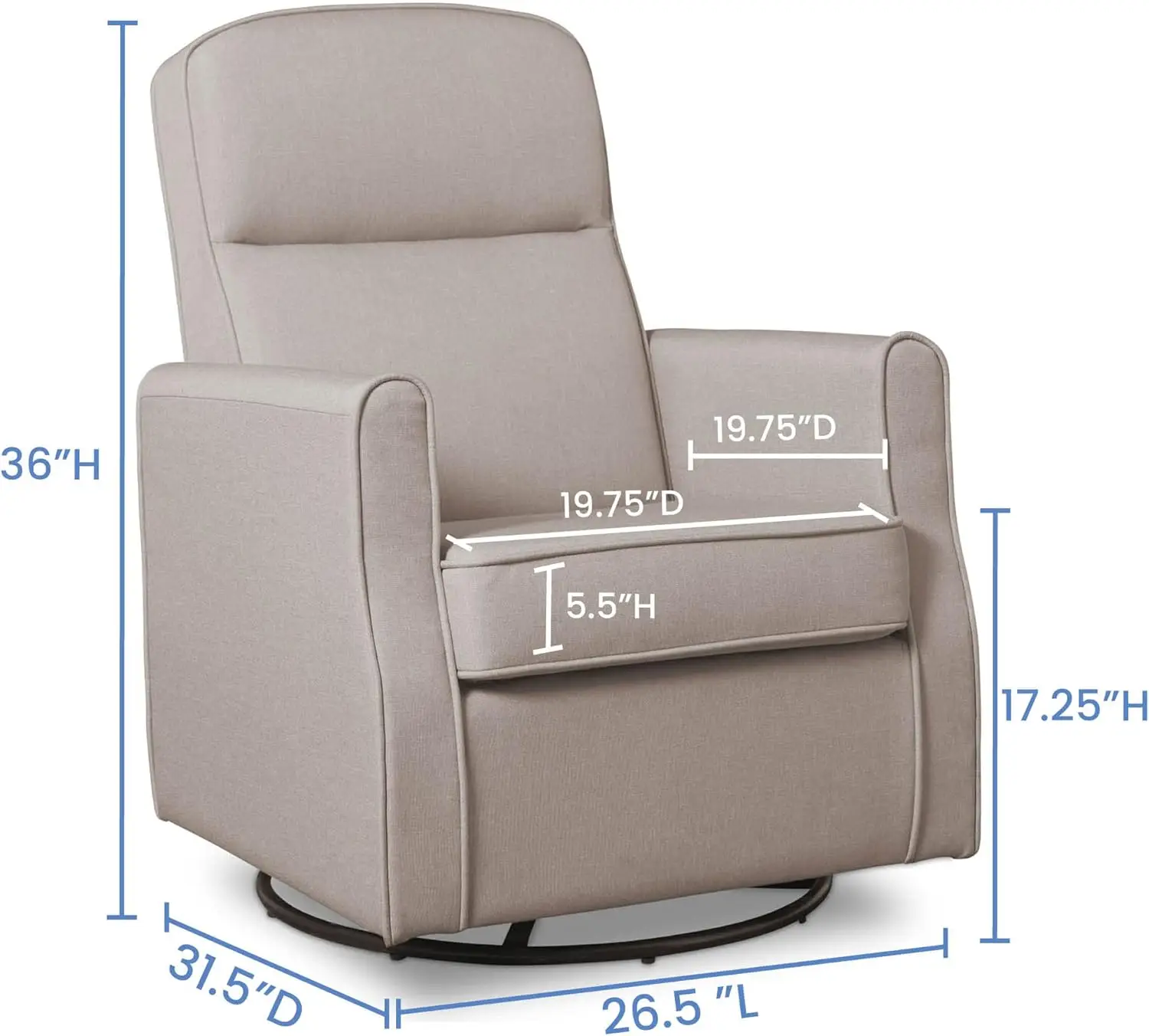 Slim Swivel Rocker Chair em Taupe, Nursery Glider