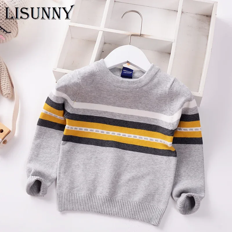 Boys Sweater Pullover 2025 Autumn Winter Kids Striped Children Baby O-Neck Sweater Clothes England Style Toddler Jumper 1T-7T