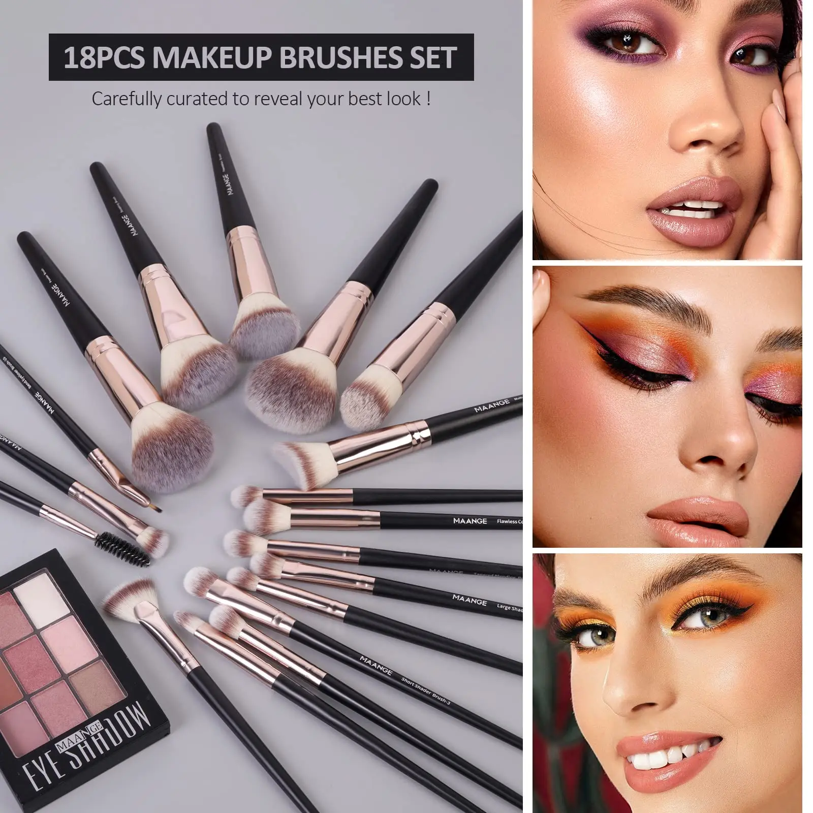 Maange 18Pcs Makeup Brushes Storage Set Soft Bristles Foundation Brushes Eyeshadow Blusher Concealer For Women Beginner Kit