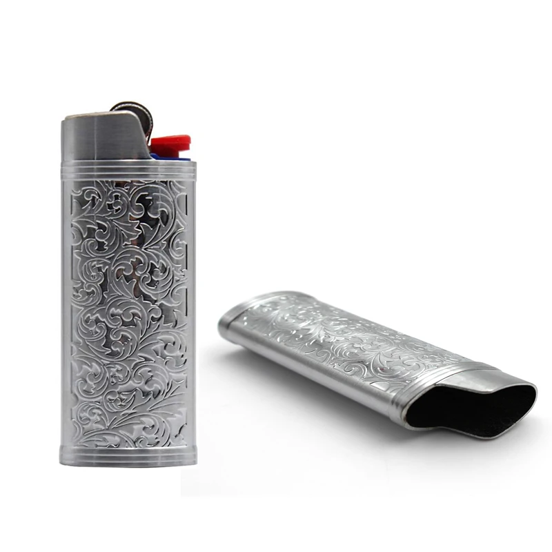 Vintage Arabesque Bic J5 Lighter Case Metal Armor 60mm BIC Lighters Cover Metal Case Plastic Lighter Protection Case