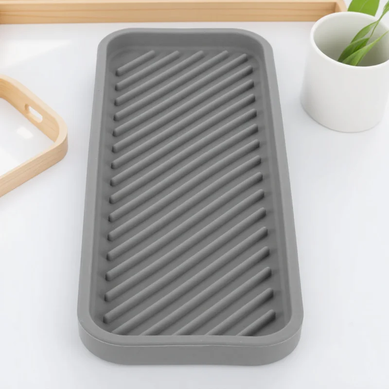 ถาดซิลิโคนอเนกประสงค์ แผ่นรองตกแต่ง แผ่นรองแห้ง สำหรับเคาน์เตอร์ครัว ห้องน้ำ ชั้นวางของในห้องน้ำ จานเก็บของ