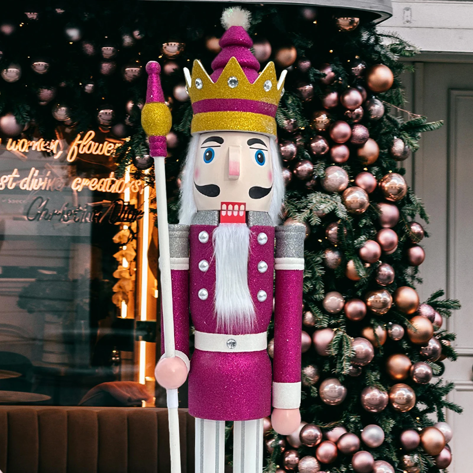 

CDL Events Decoration Magenta Glitter Nutcracker 6feet XXXL Large Wooden Christmas Nutcracker Figure Kingl Commercial Decor K32