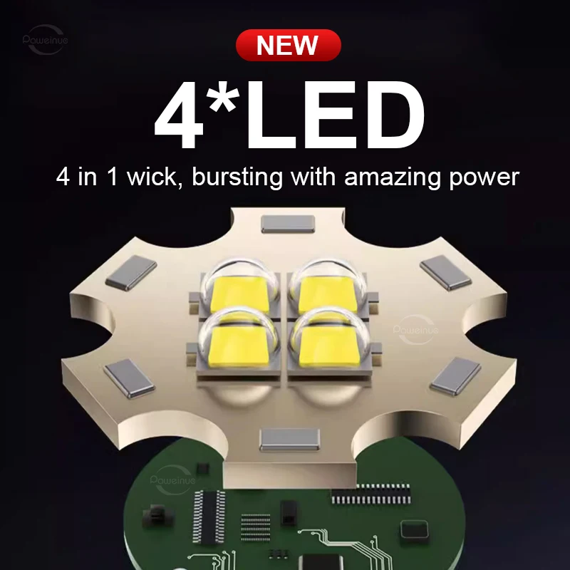 NEW Mini Flashlight 4*LED Stepless Dimming Torch Rechargeable Lamp 3000LM Small Flashlight Outdoor 18350 Battery Lantern Camping