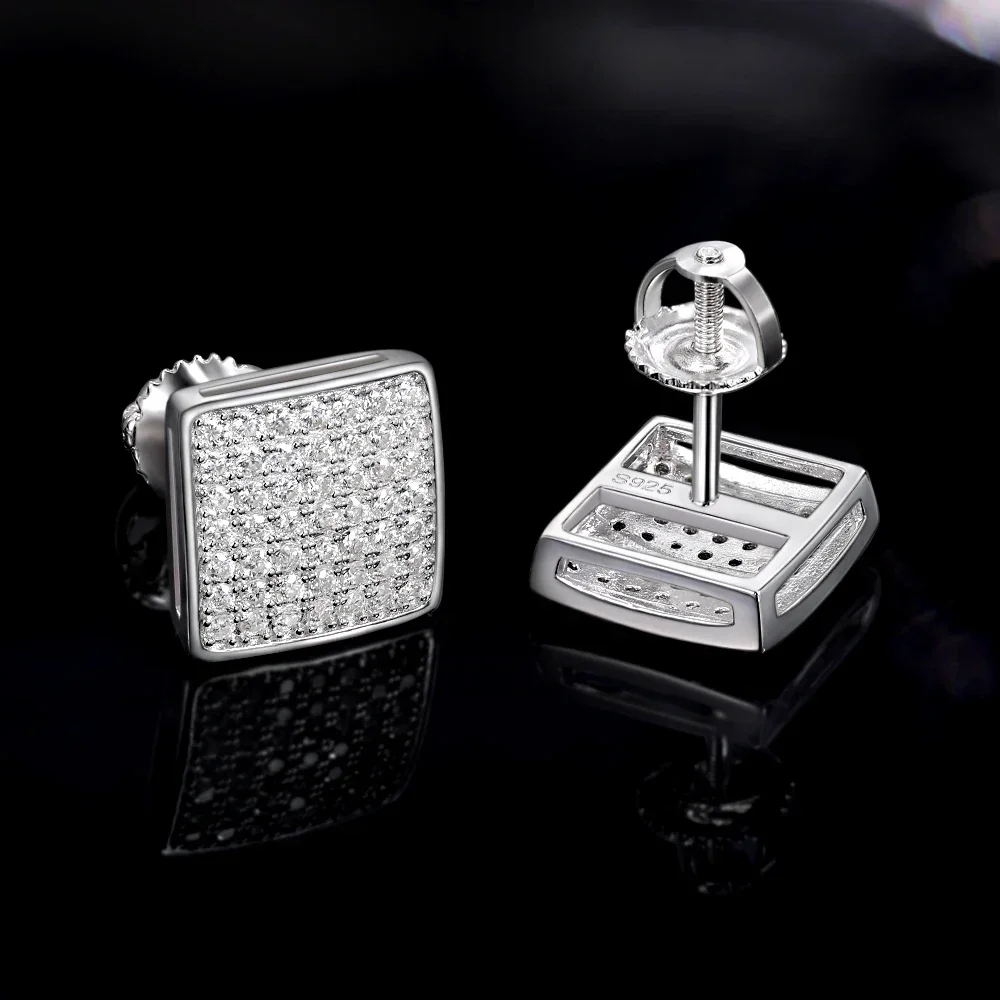 

M-JAJA Full Moissanite Square Stud Earrings Diamond Earrings for Women Gold Plated S925 Sterling Silver Hip-hop Trendy Jewelry