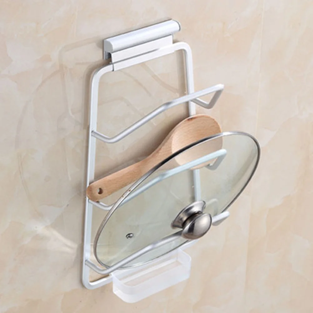

Pot Rack Wall Mount Aluminum Storage Shelf Kitchen Organizer Water Tray Arc Groove Design Pot Lid Holder Pan Lid Rack