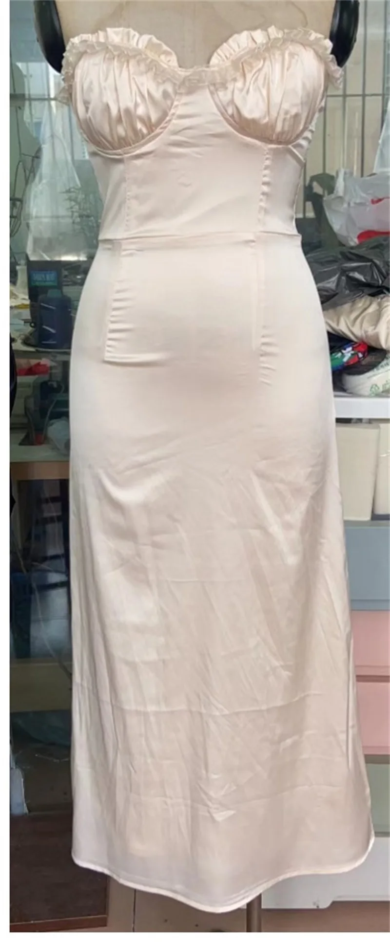 Vestido de fiesta de encaje pequeño con volantes para mujer, Vestido largo de noche sin mangas, Top de tubo, cintura ajustada, glamuroso, recién llegado, en Stock