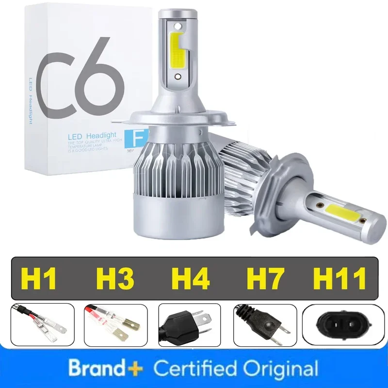 

2 шт. C6 светодиодные лампы для фар H4/H7/H11/H1/H3 COB автомобильные светодиодные головные/противотуманные фары 36 Вт 12 В автоматические дальние/ближние фары фар