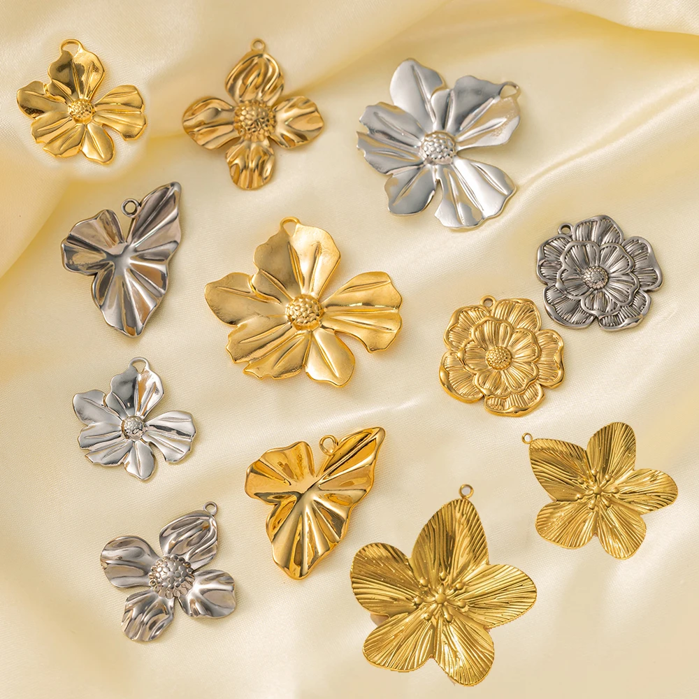 5pcs Large Stainless Steel Flower Charms Pendants Bulk for DIY Necklace Earring Bracelet Jewelry Crafts Making Accessories