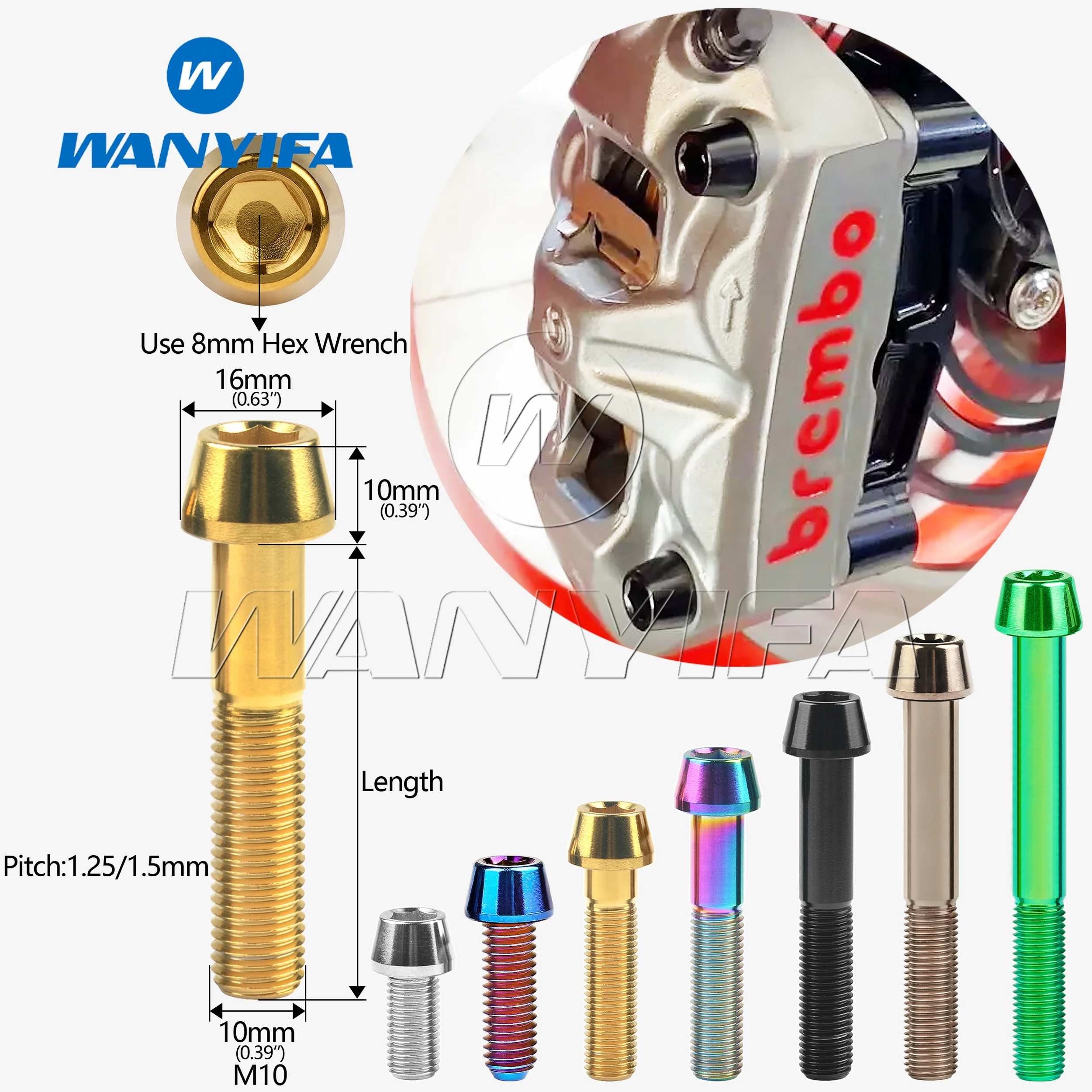 GR5/TC4 Titanium Bolt M10 Din912 Hexagonal Cone Screw For Motorcycle Caliper Modification M10x20-100mm