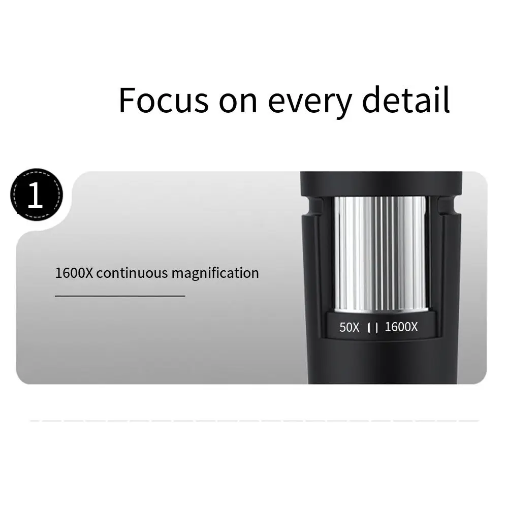 3 in 1 USB Digital Microscope Portable 1600X/1000X/500X Handheld HD Inspection Camera 8 LED Lights Multi-use