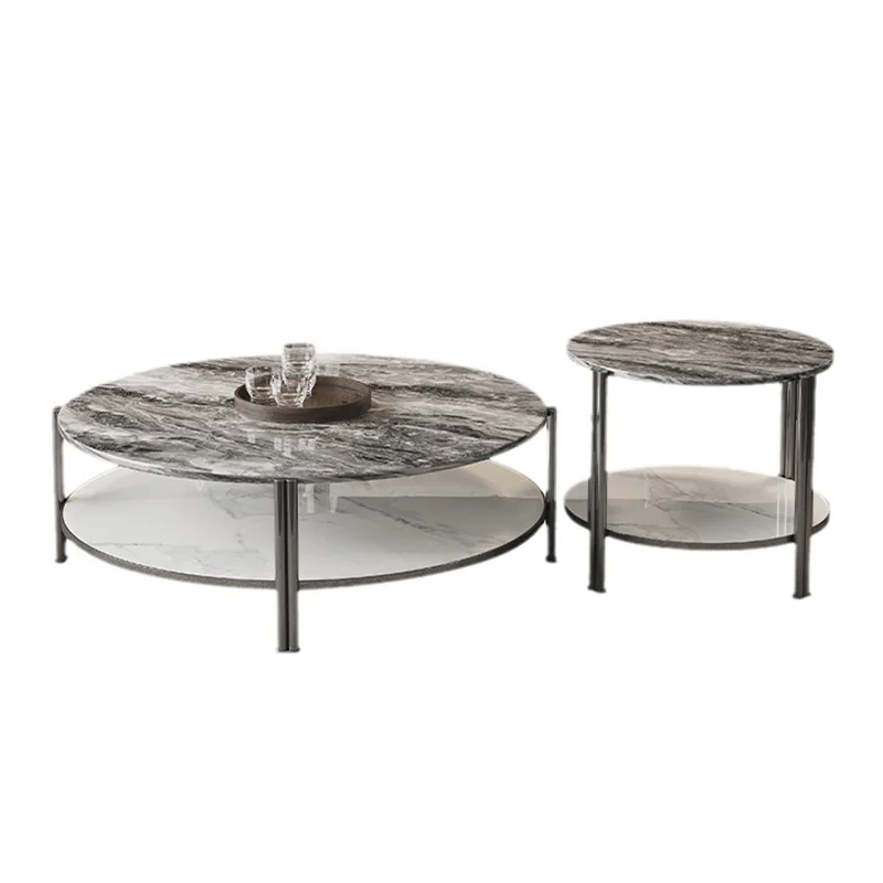 

Natural marble coffee table round Italian minimalist living room villa home light luxury stone coffee table side table